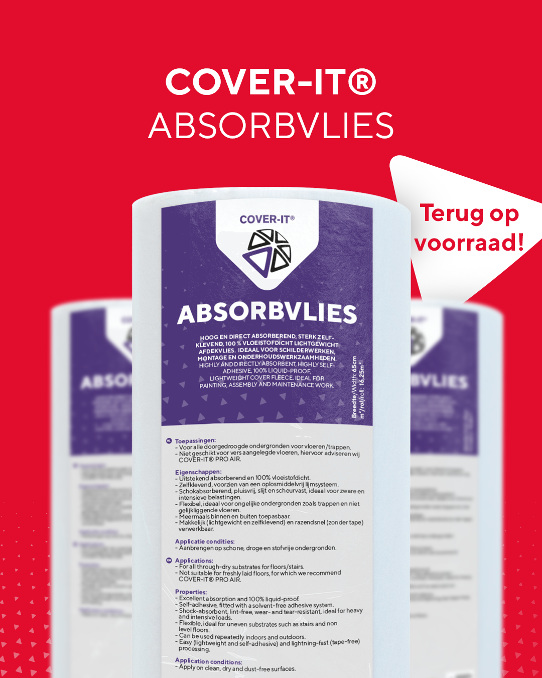 Terug op voorraad: Cover-it® Absorbvlies (65 cm)